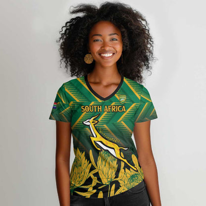 South Africa Rugby Custom Women V-Neck T-Shirt Go Springboks Go