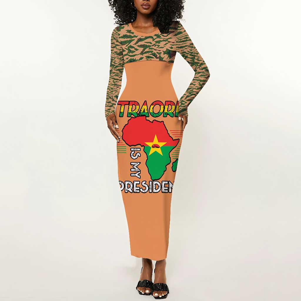 Traore Is My President Long Sleeve Bodycon Dress Africa For Africans