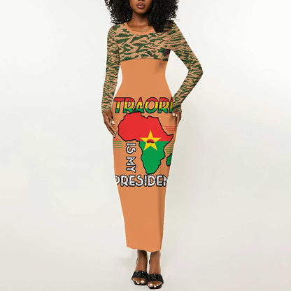 Traore Is My President Long Sleeve Bodycon Dress Africa For Africans