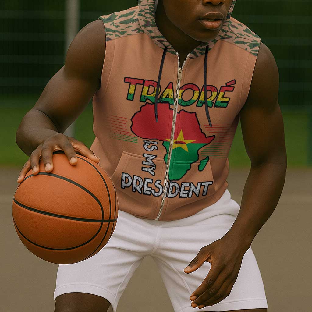 Traore Is My President Sleeveless Zip Hoodie Africa For Africans - African Pride