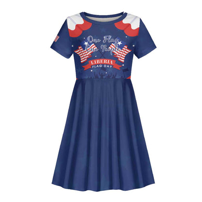 Personalized Liberia Flag Day Kid Short Sleeve Dress One Flag One People - African Pride