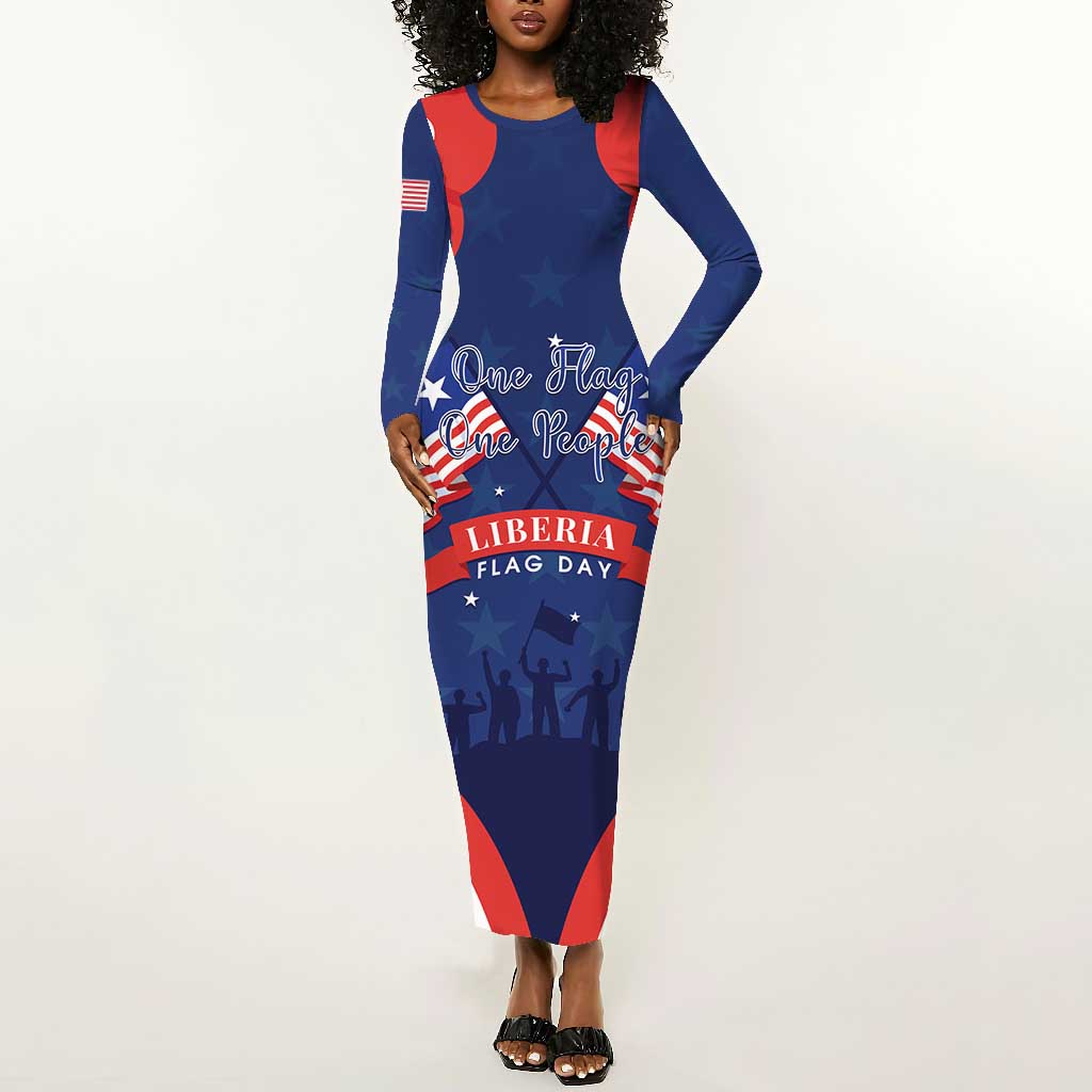 Personalized Liberia Flag Day Long Sleeve Bodycon Dress One Flag One People - African Pride