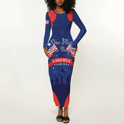 Personalized Liberia Flag Day Long Sleeve Bodycon Dress One Flag One People - African Pride