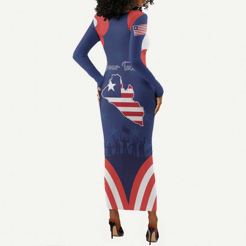 Personalized Liberia Flag Day Long Sleeve Bodycon Dress One Flag One People - African Pride