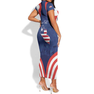 Personalized Liberia Flag Day Short Sleeve Bodycon Dress One Flag One People - African Pride