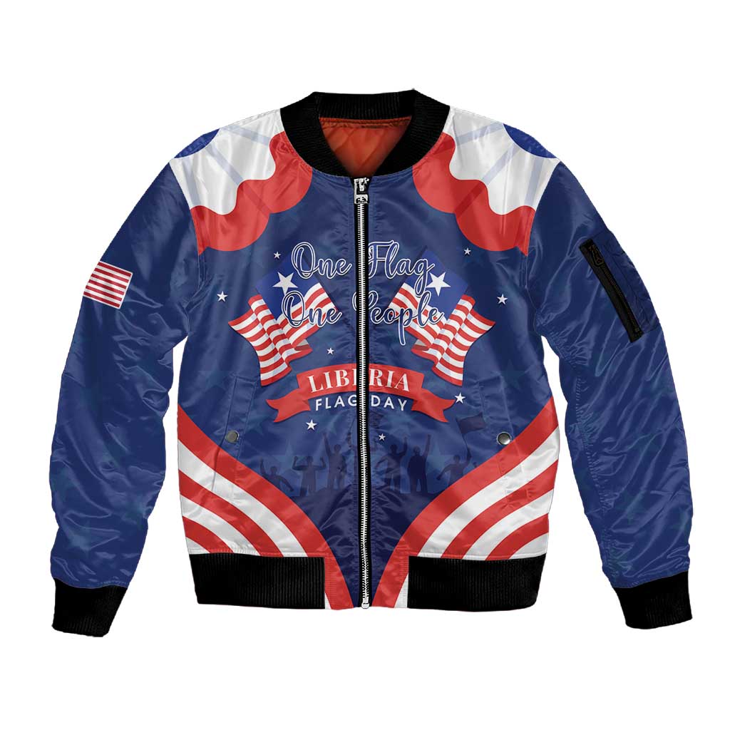 Personalized Liberia Flag Day Sleeve Zip Bomber Jacket One Flag One People - African Pride