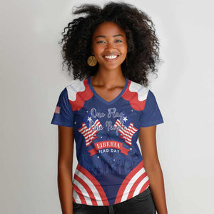 Personalized Liberia Flag Day Women V-Neck T-Shirt One Flag One People - African Pride