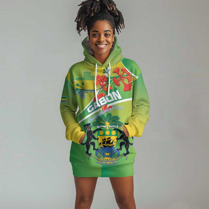 Personalized Gabon Independence Day Hoodie Dress Gradient Style - African Pride