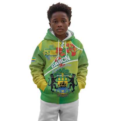 Personalized Gabon Independence Day Kid Hoodie Gradient Style - African Pride
