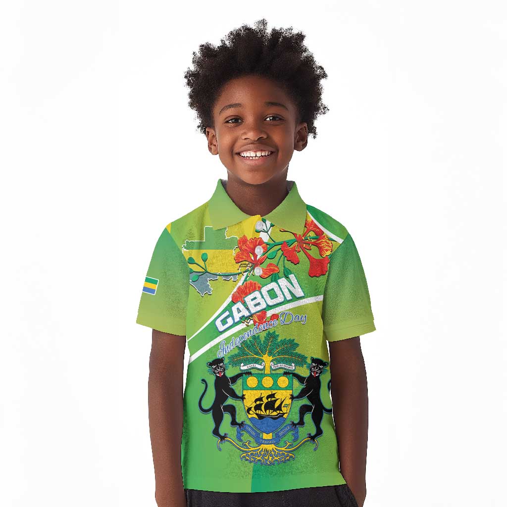 Personalized Gabon Independence Day Kid Polo Shirt Gradient Style - African Pride