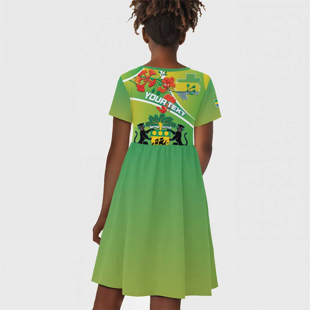 Personalized Gabon Independence Day Kid Short Sleeve Dress Gradient Style - African Pride