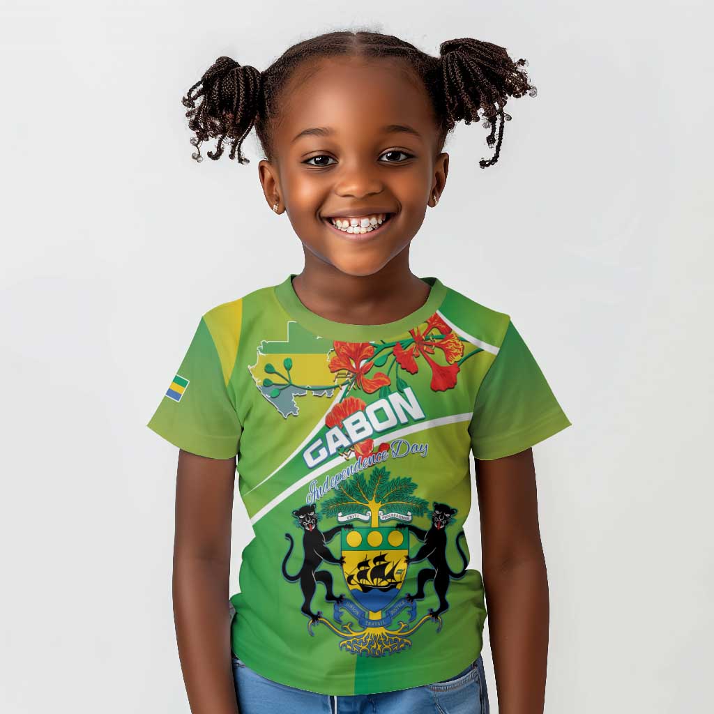 Personalized Gabon Independence Day Kid T shirt Gradient Style - African Pride