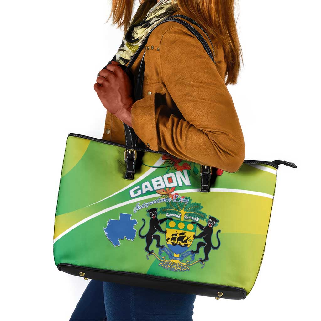 Gabon Independence Day Leather Tote Bag Gradient Style - African Pride