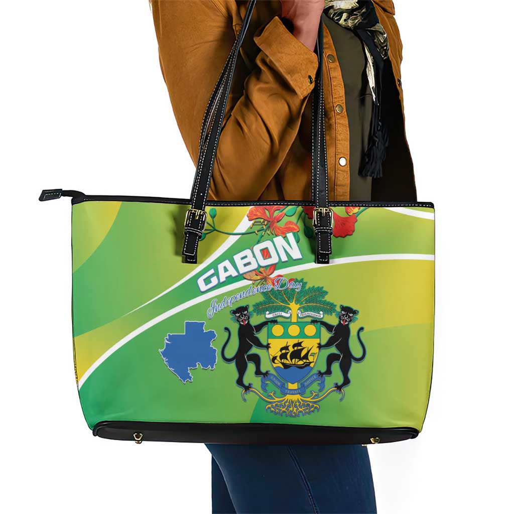Gabon Independence Day Leather Tote Bag Gradient Style - African Pride