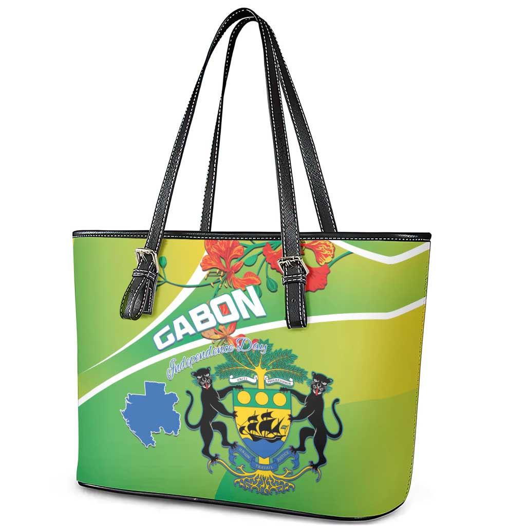 Gabon Independence Day Leather Tote Bag Gradient Style - African Pride