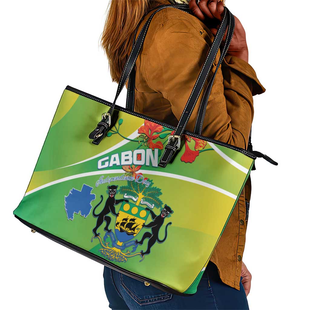 Gabon Independence Day Leather Tote Bag Gradient Style - African Pride