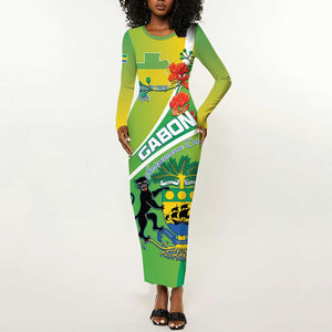 Personalized Gabon Independence Day Long Sleeve Bodycon Dress Gradient Style - African Pride