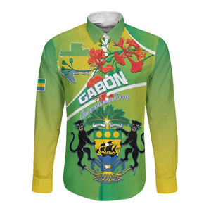 Personalized Gabon Independence Day Long Sleeve Button Shirt Gradient Style - African Pride