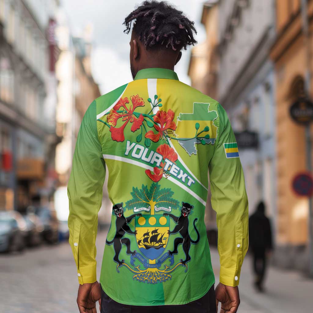 Personalized Gabon Independence Day Long Sleeve Button Shirt Gradient Style - African Pride