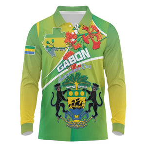 Personalized Gabon Independence Day Long Sleeve Polo Shirt Gradient Style - African Pride