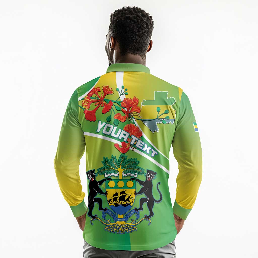 Personalized Gabon Independence Day Long Sleeve Polo Shirt Gradient Style - African Pride