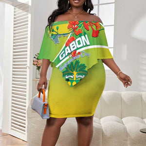 Personalized Gabon Independence Day Off Shoulder Short Dress Gradient Style - African Pride