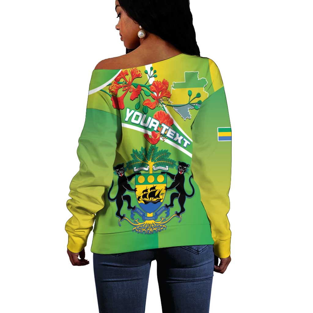 Personalized Gabon Independence Day Off Shoulder Sweater Gradient Style - African Pride