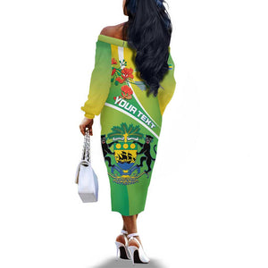 Personalized Gabon Independence Day Off The Shoulder Long Sleeve Dress Gradient Style - African Pride