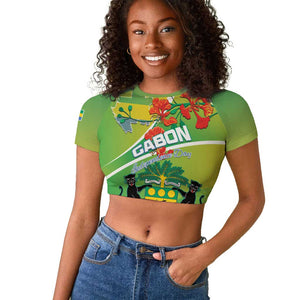 Personalized Gabon Independence Day Raglan Cropped T shirt Gradient Style - African Pride