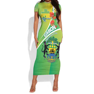 Personalized Gabon Independence Day Short Sleeve Bodycon Dress Gradient Style - African Pride