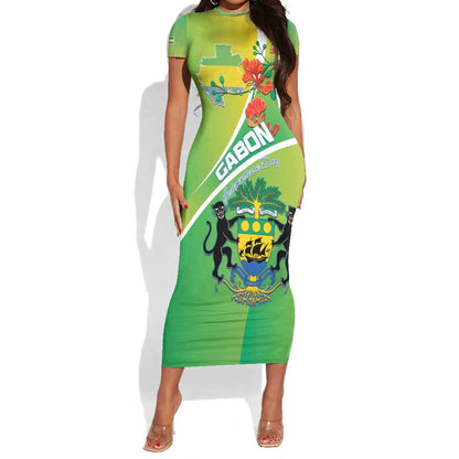 Personalized Gabon Independence Day Short Sleeve Bodycon Dress Gradient Style - African Pride