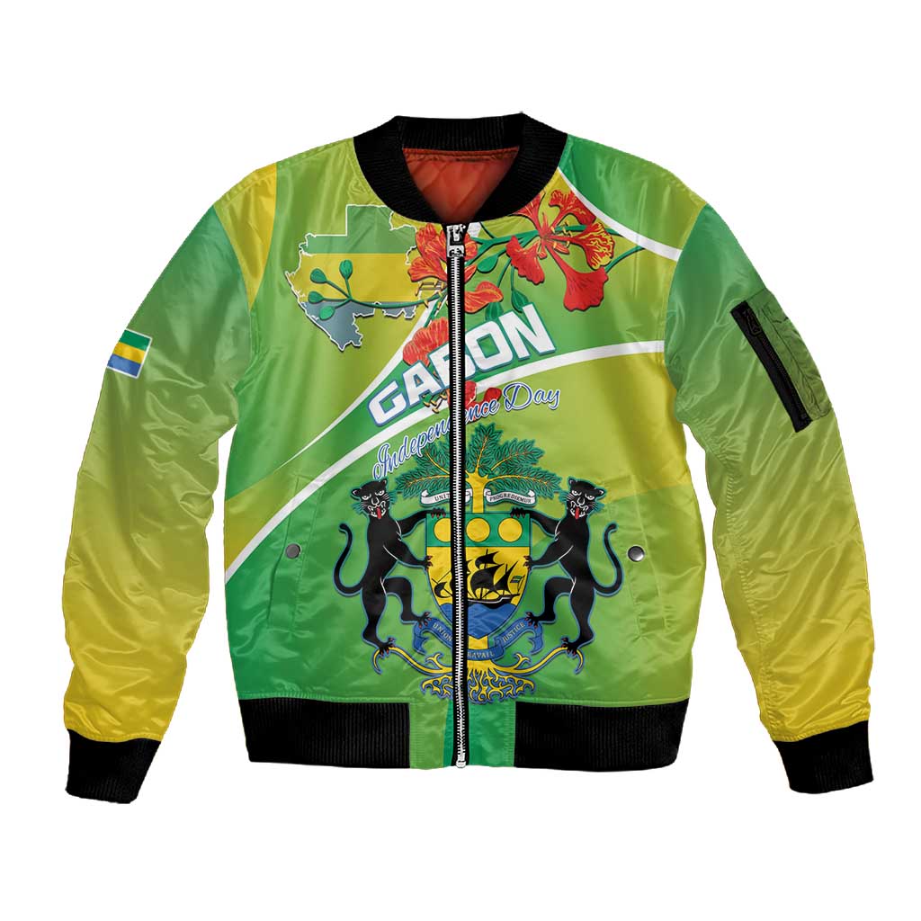 Personalized Gabon Independence Day Sleeve Zip Bomber Jacket Gradient Style - African Pride