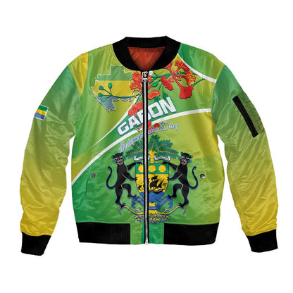 Personalized Gabon Independence Day Sleeve Zip Bomber Jacket Gradient Style - African Pride