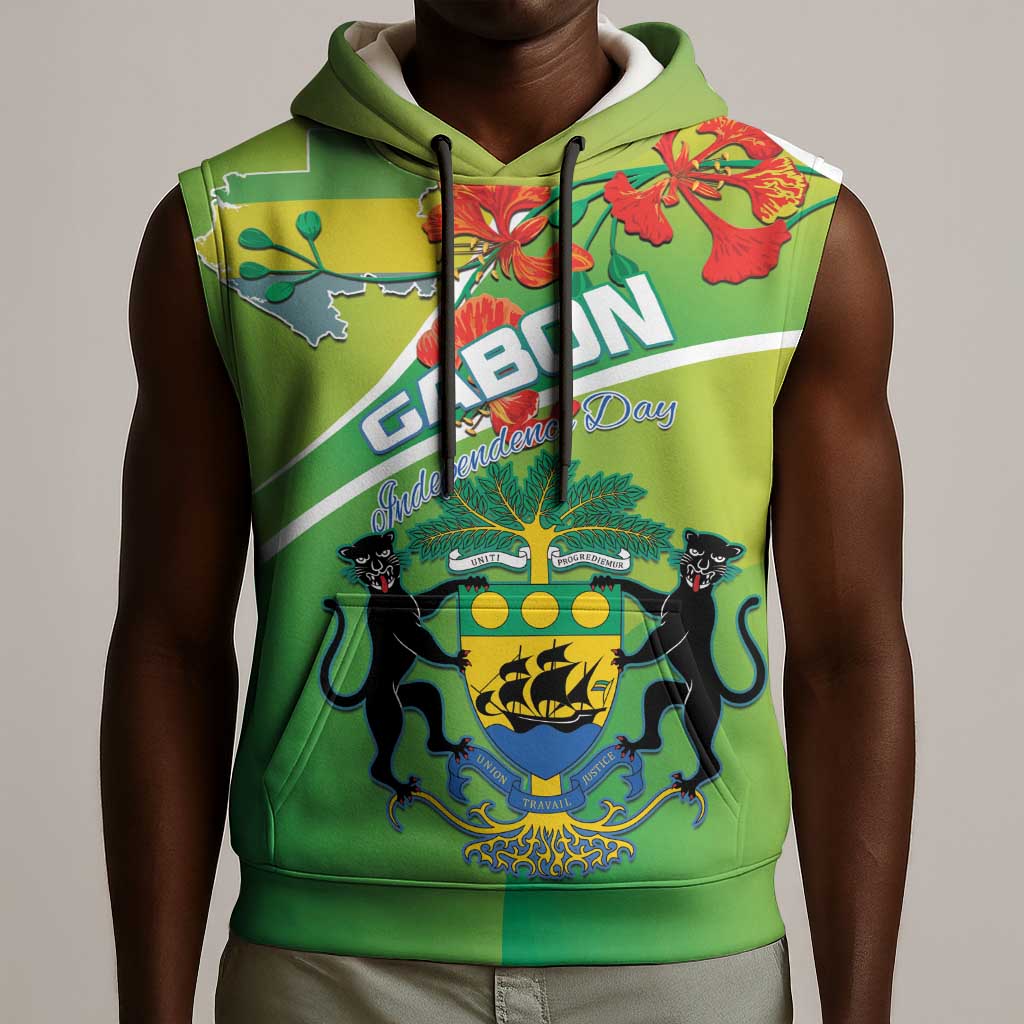 Personalized Gabon Independence Day Sleeveless Hoodie Gradient Style - African Pride