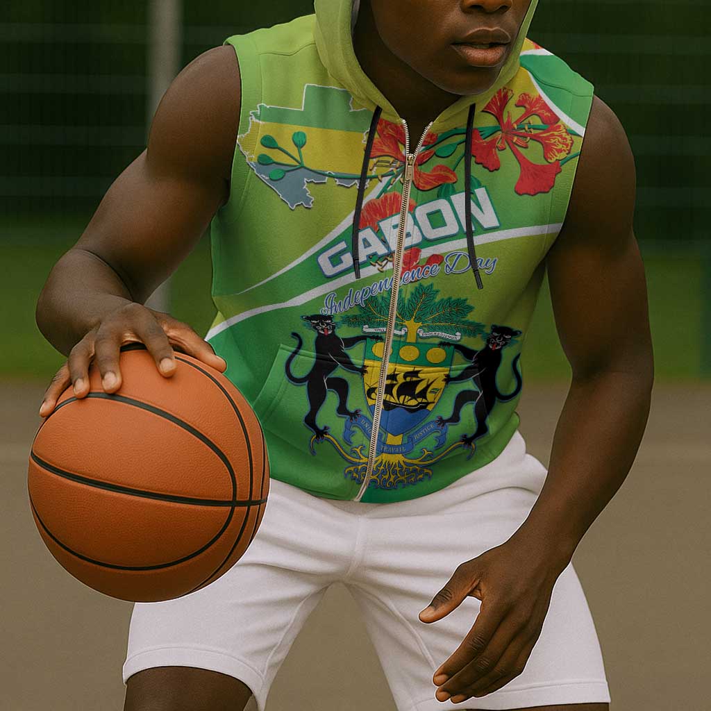 Personalized Gabon Independence Day Sleeveless Zip Hoodie Gradient Style - African Pride