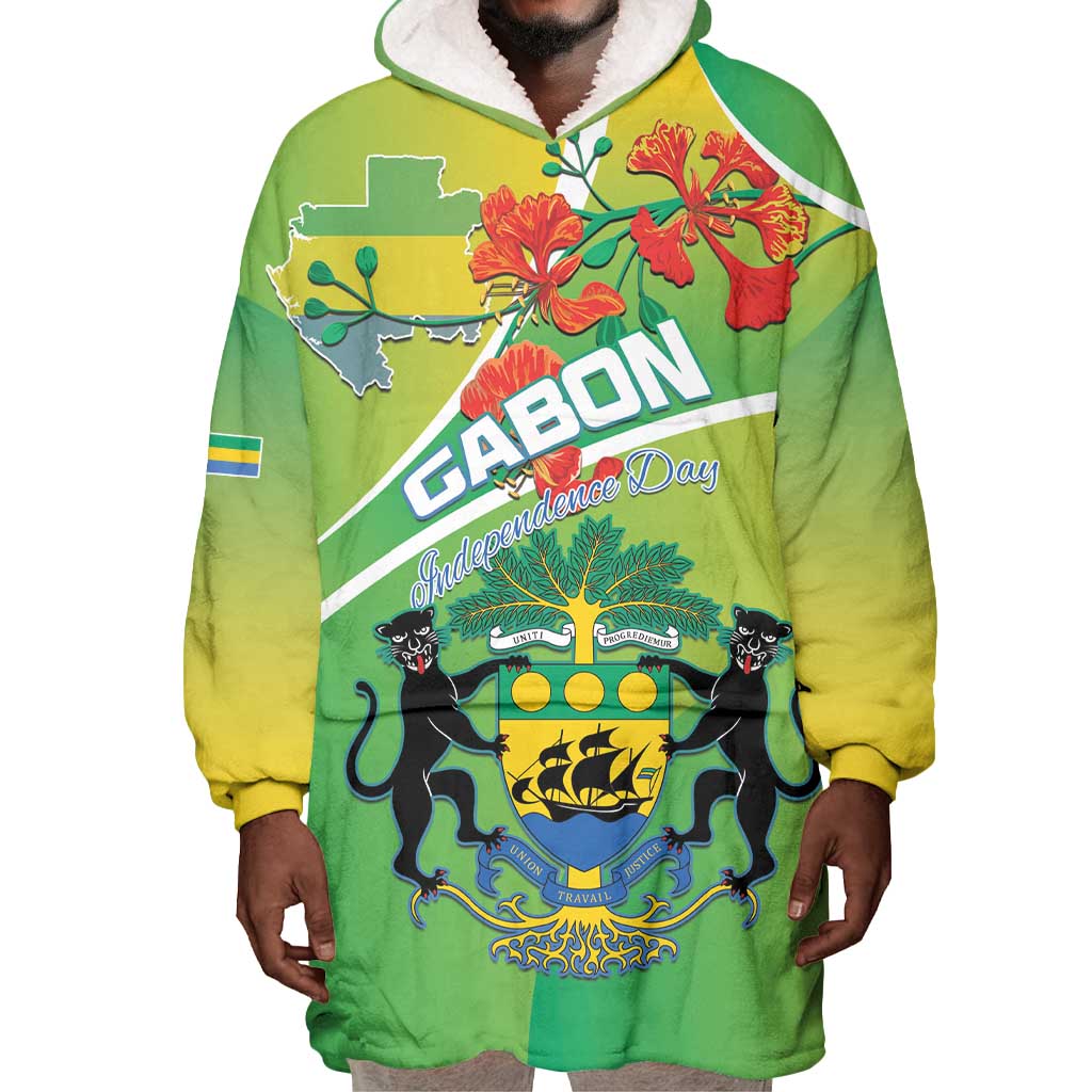 Personalized Gabon Independence Day Wearable Blanket Hoodie Gradient Style - African Pride