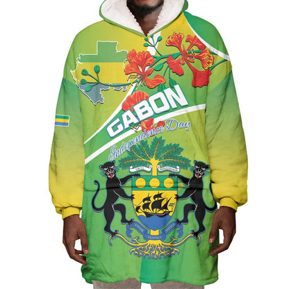 Personalized Gabon Independence Day Wearable Blanket Hoodie Gradient Style - African Pride