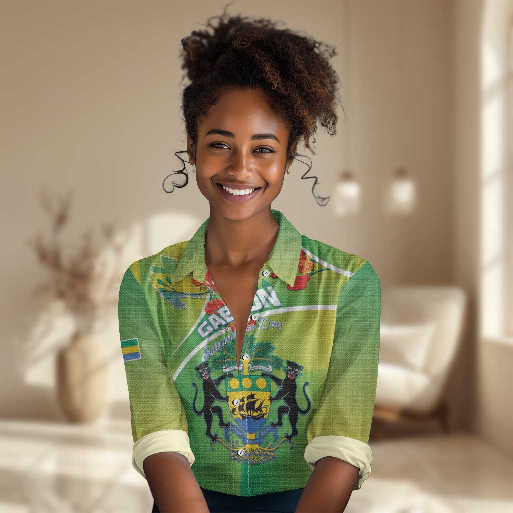 Personalized Gabon Independence Day Women Casual Shirt Gradient Style - African Pride