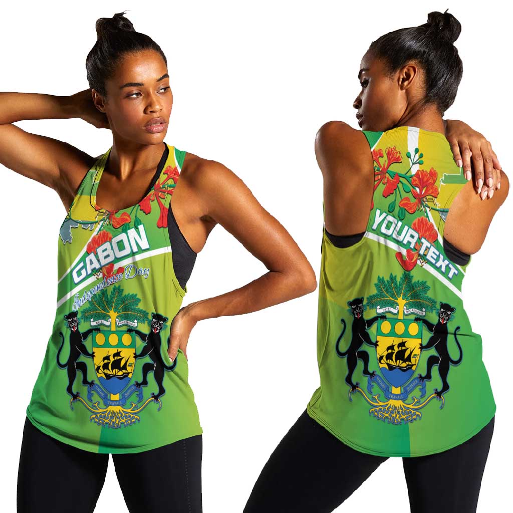 Personalized Gabon Independence Day Women Racerback Tank Gradient Style - African Pride