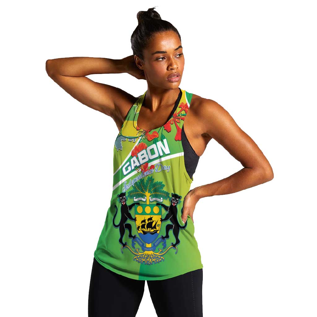 Personalized Gabon Independence Day Women Racerback Tank Gradient Style - African Pride