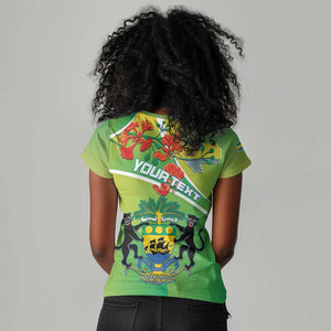 Personalized Gabon Independence Day Women V-Neck T-Shirt Gradient Style - African Pride