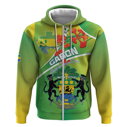 Personalized Gabon Independence Day Zip Hoodie Gradient Style - African Pride