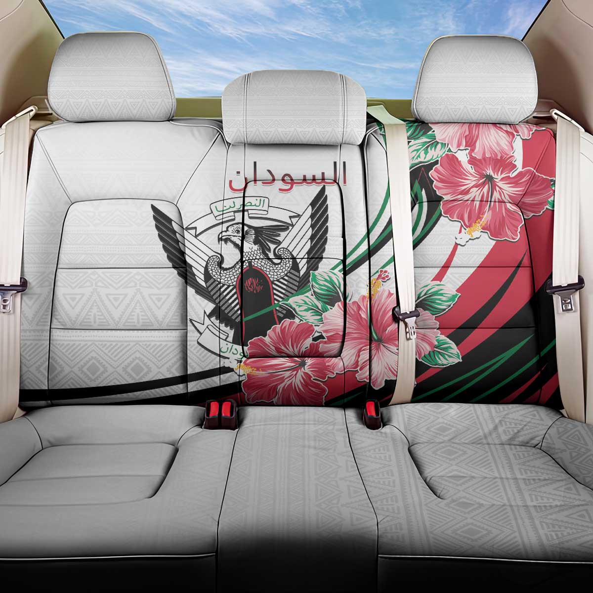 Sudan Back Car Seat Cover Sudanese Secretary Bird With Hibiscus - African Pride