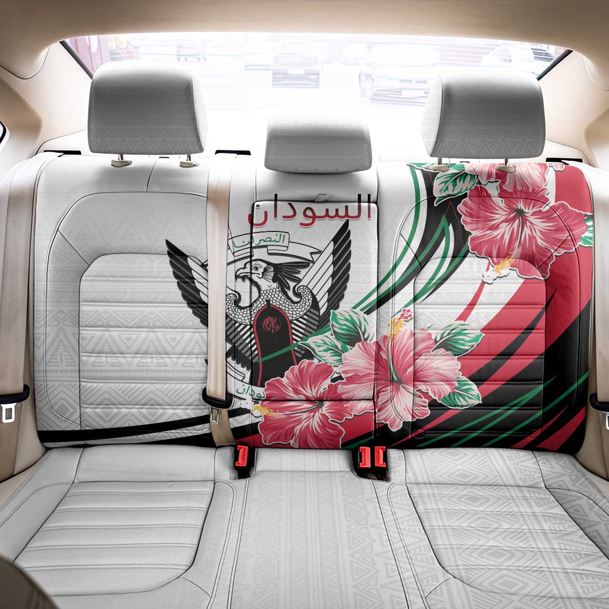 Sudan Back Car Seat Cover Sudanese Secretary Bird With Hibiscus - African Pride