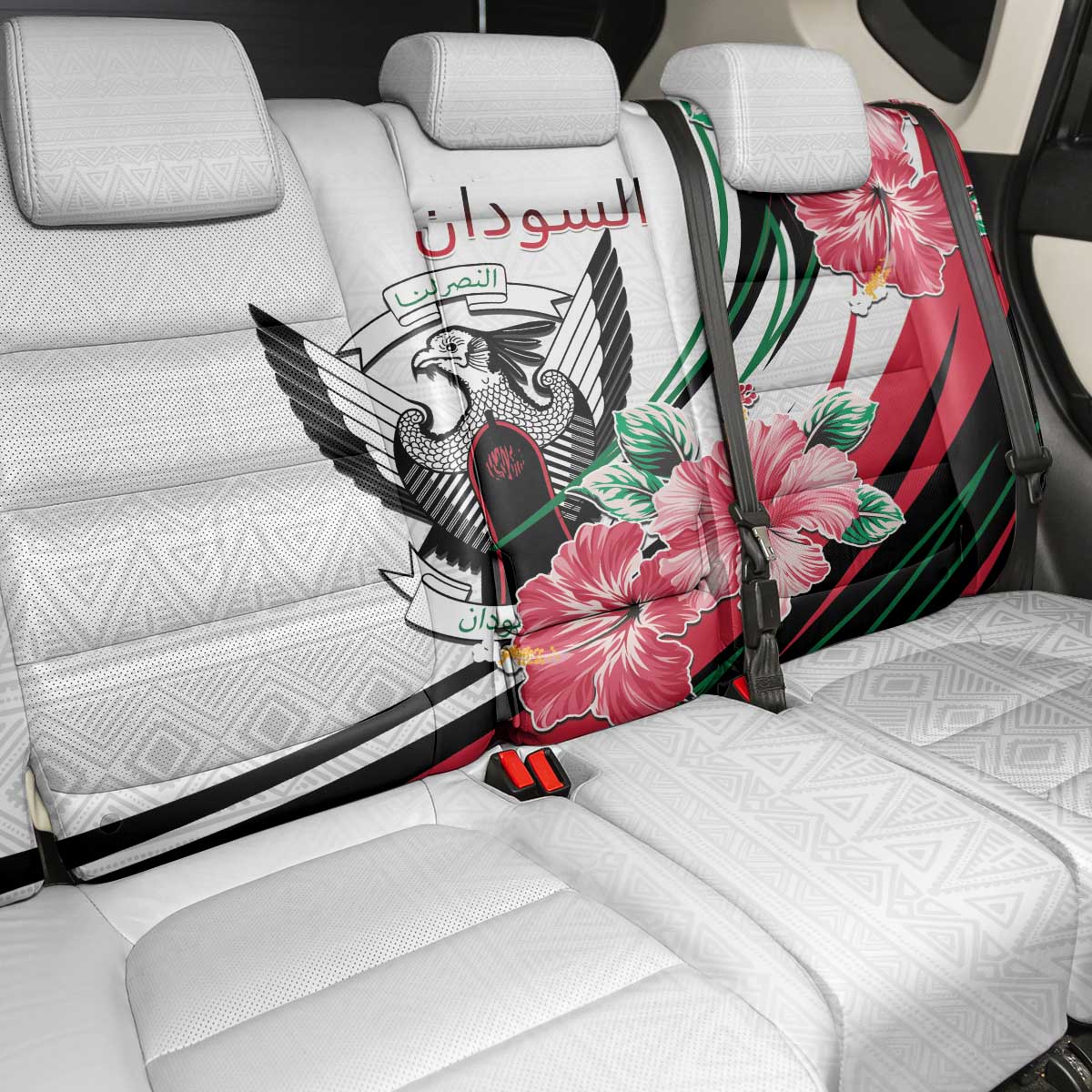 Sudan Back Car Seat Cover Sudanese Secretary Bird With Hibiscus - African Pride