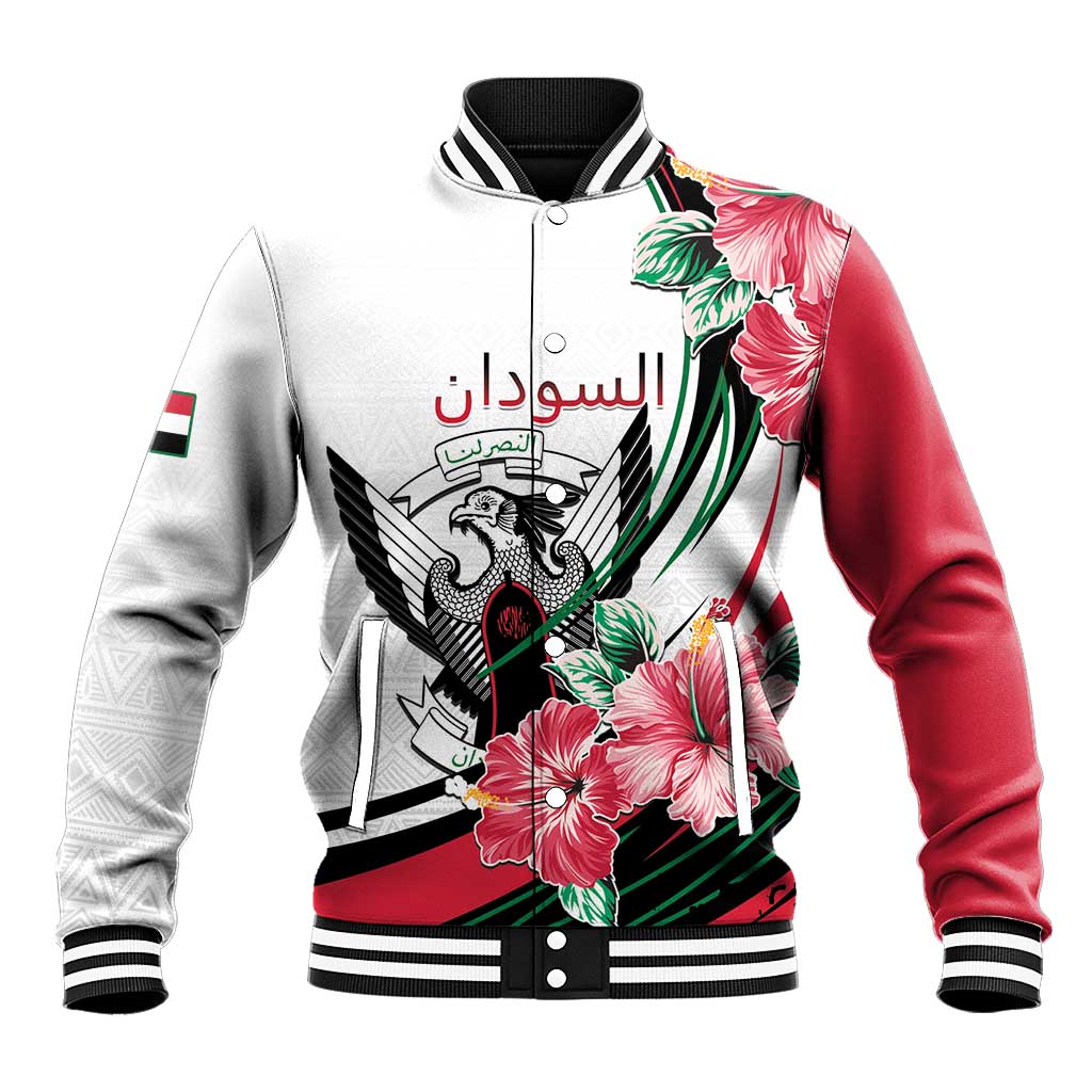 Personalized Sudan Baseball Jacket Sudanese Secretary Bird With Hibiscus - African Pride