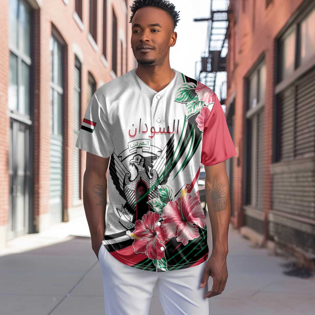Personalized Sudan Baseball Jersey Sudanese Secretary Bird With Hibiscus - African Pride