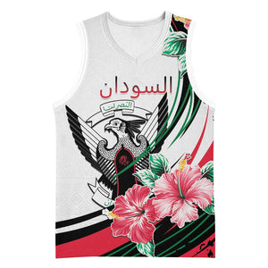 Personalized Sudan Basketball Jersey Sudanese Secretary Bird With Hibiscus - African Pride