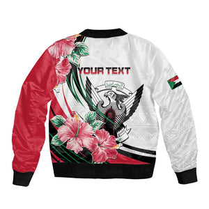 Personalized Sudan Bomber Jacket Sudanese Secretary Bird With Hibiscus - African Pride