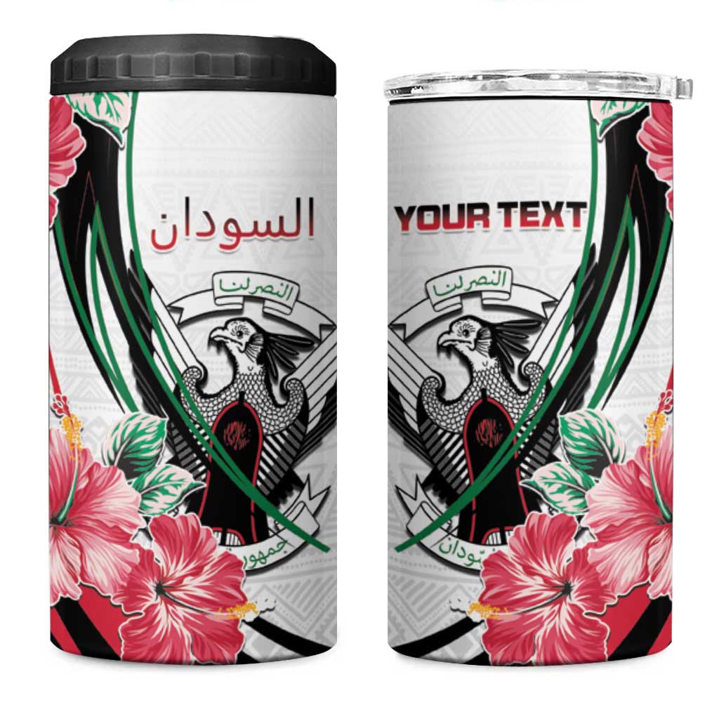 Personalized Sudan 4 in 1 Can Cooler Tumbler Sudanese Secretary Bird With Hibiscus - African Pride